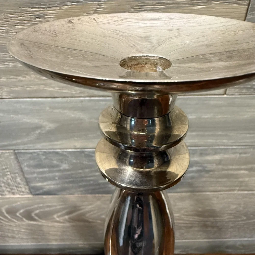Pottery Barn Silver Plated Candlestick Holders Pair Large Pillar Taper Decor